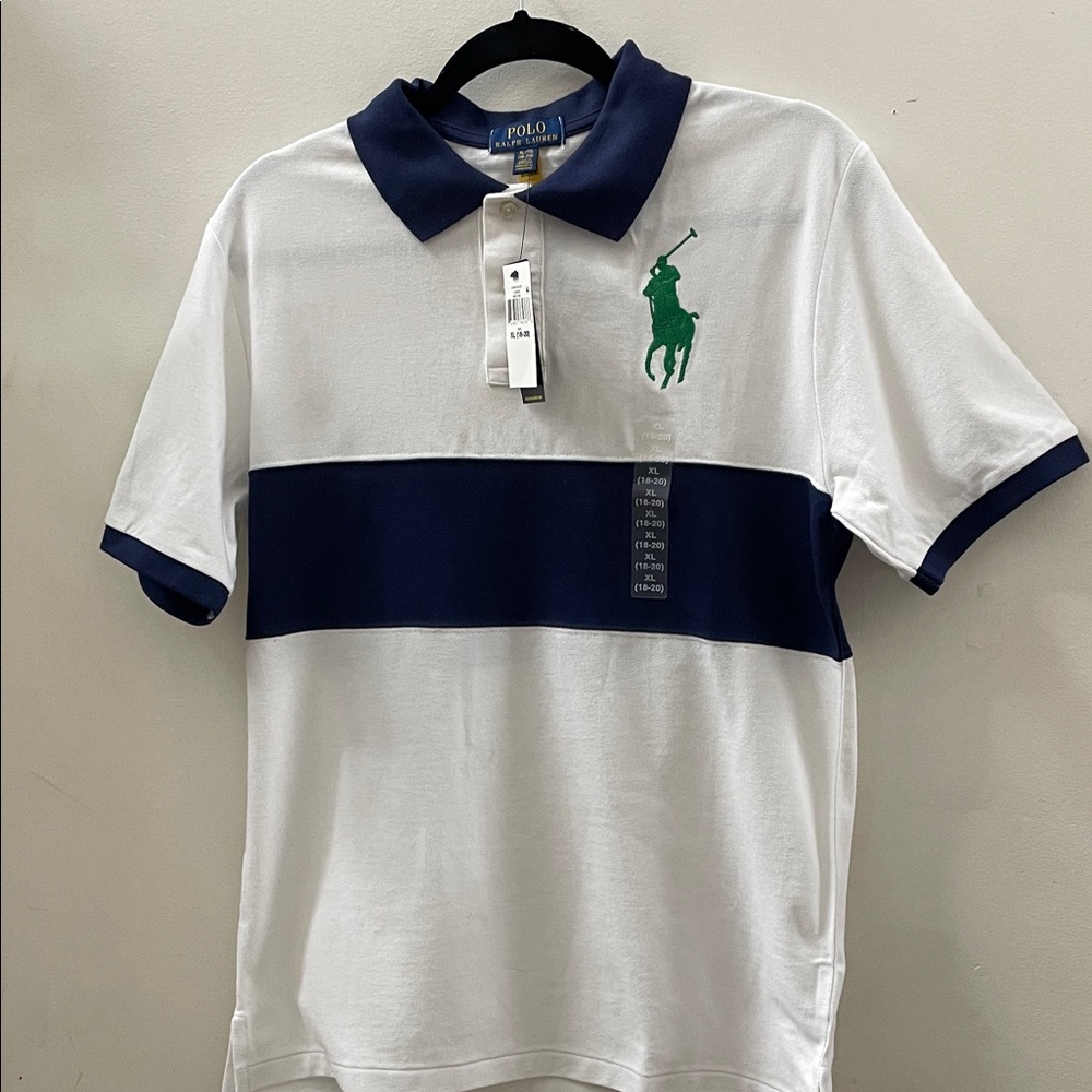 Polo by Ralph Lauren Men's White and Blue Polo Shirt